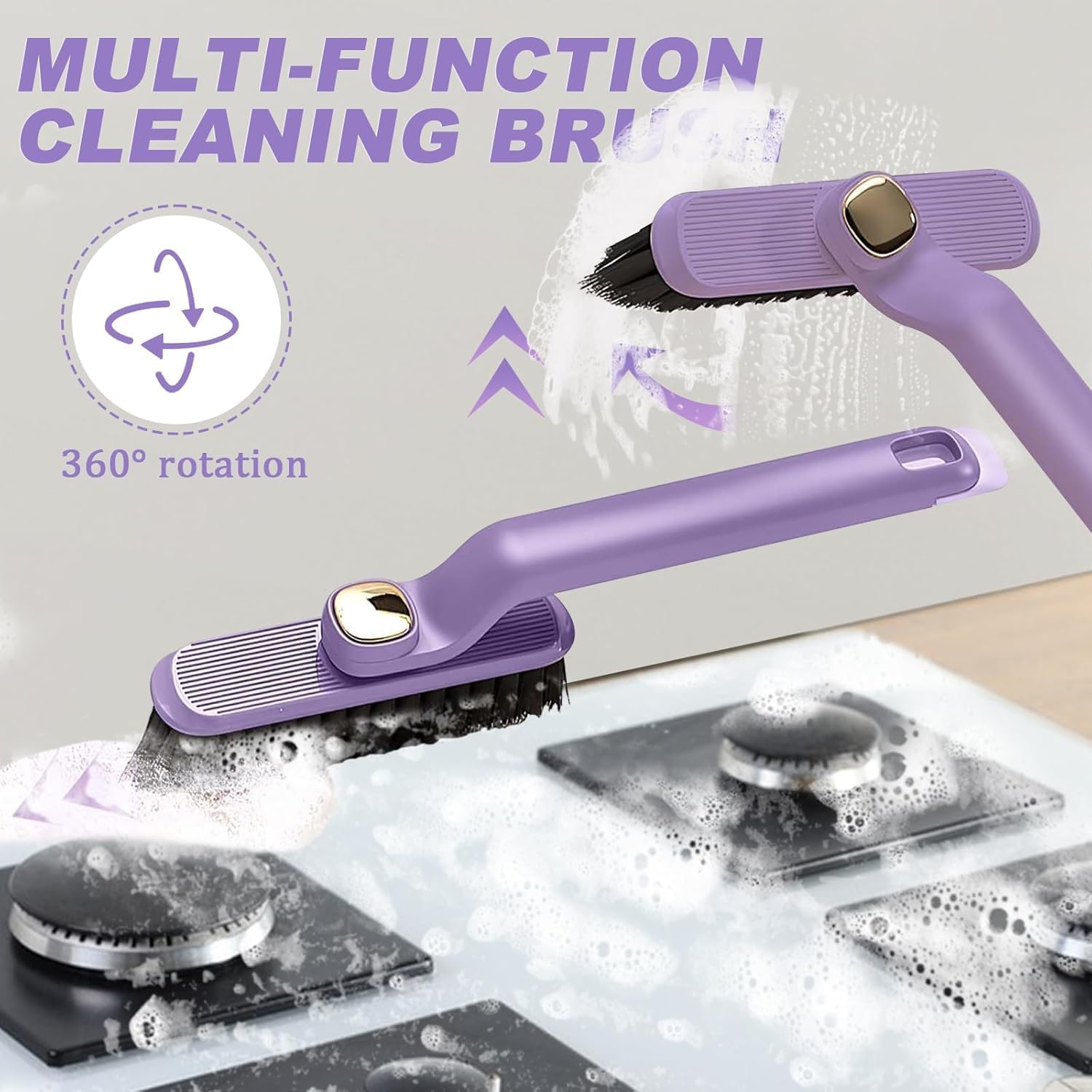 SARTHU Multi-Function Hard Bristle Crevice Cleaning Brush, 360-Degree Rotating Grout Brush, Grout, Kitchen Brush, Cleaning Tools for Toilet, Bathroom, Home, Bathtub, Sink, Window, Household-1PC 3