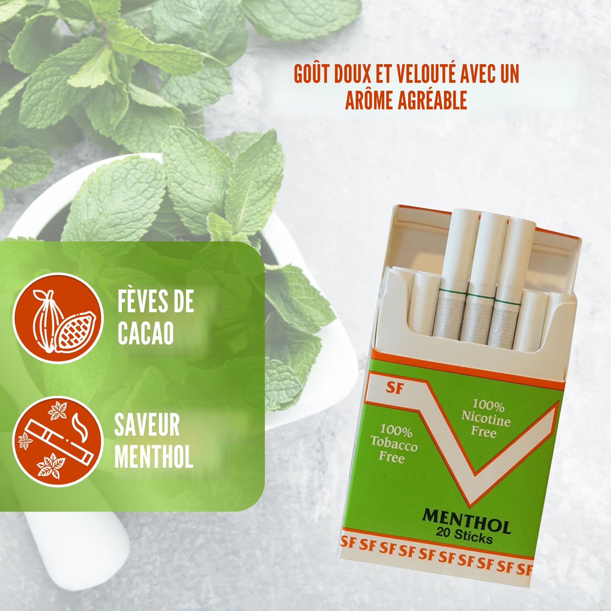 Smoke Free Lot de 5 paquets de cigarettes base de cacao - Menthol 100 % sans tabac Smoke Free Lot de 5 paquets de cigarettes base de cacao - Menthol 100 % sans tabac