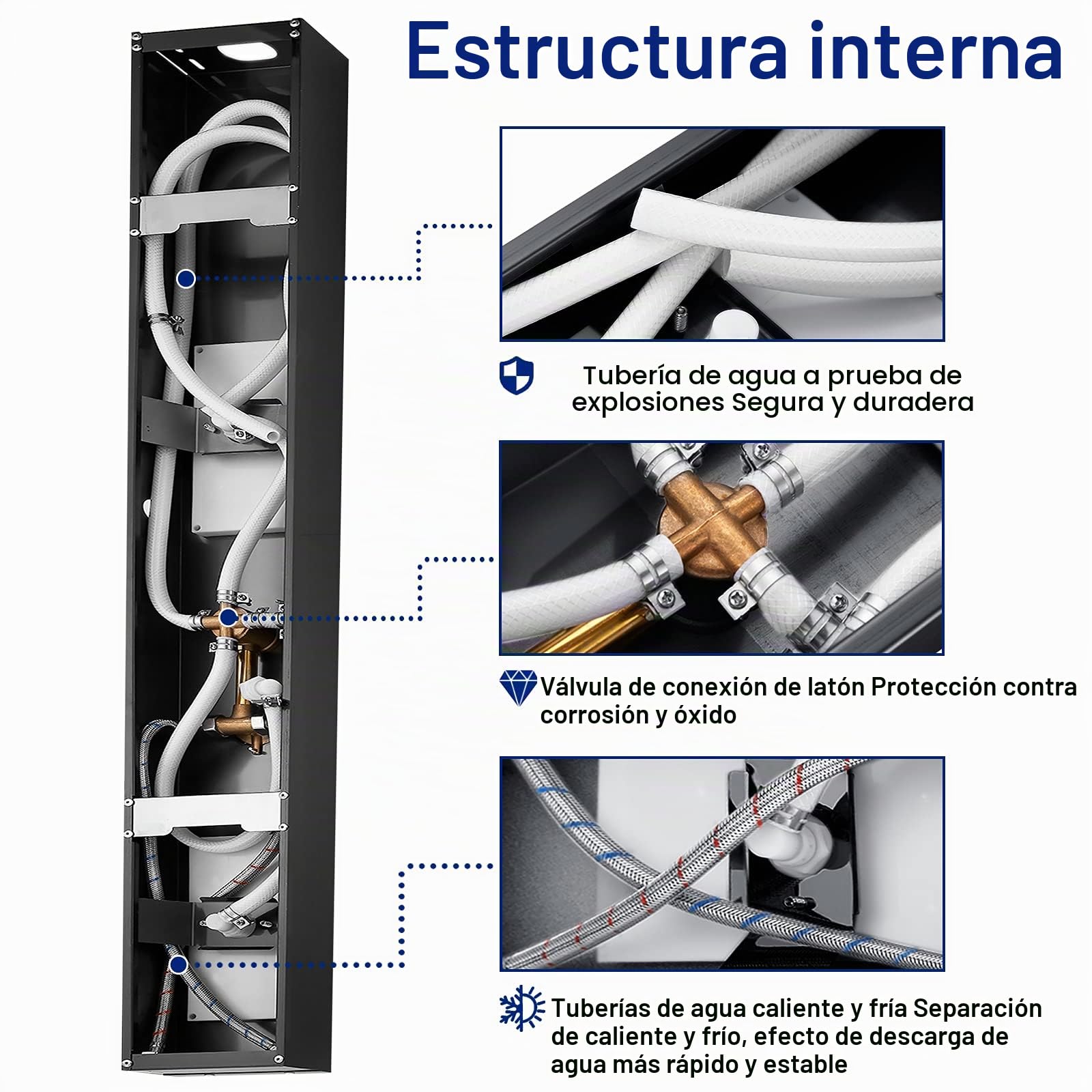 UISEBRT Columna de ducha de acero inoxidable 4 IN 1 Multifunción Panel de Ducha Panel de ducha con ducha de lluvia, ducha de masaje, ducha cascada, con alcachofa de mano (Negro mate)