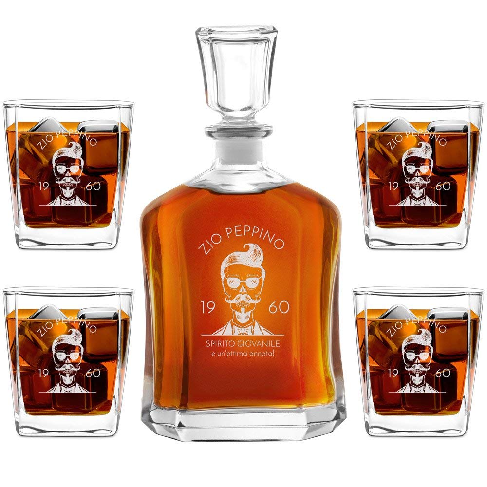 Set Decanter Whisky Maverton - Caraffa 700ml Con 2 Bicchieri, Incisione Personalizzabile, Idea Regalo - Foto 4