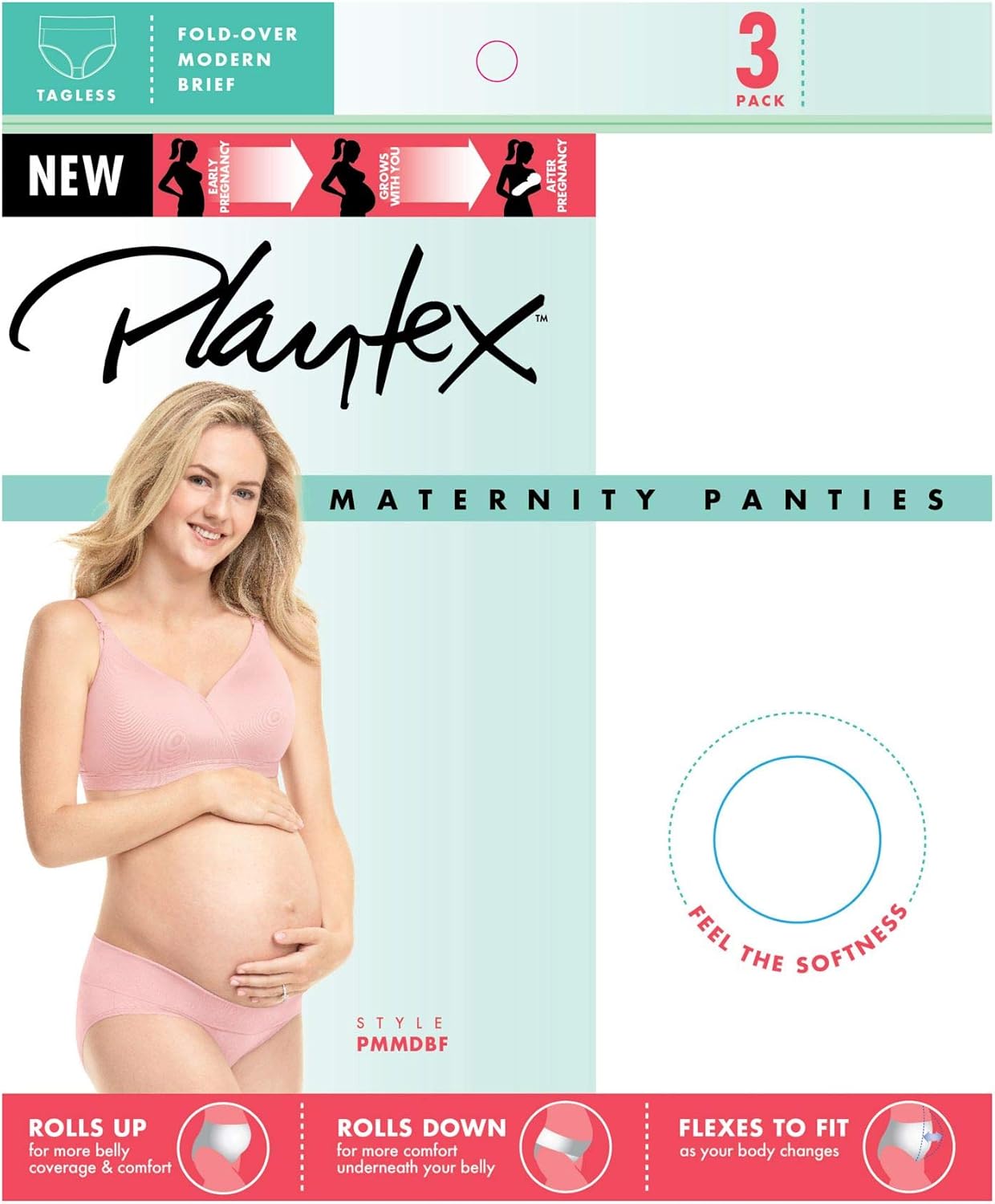 PLAYTEX Women's Maternity Fold Down Modern Brief Panties 3-pack