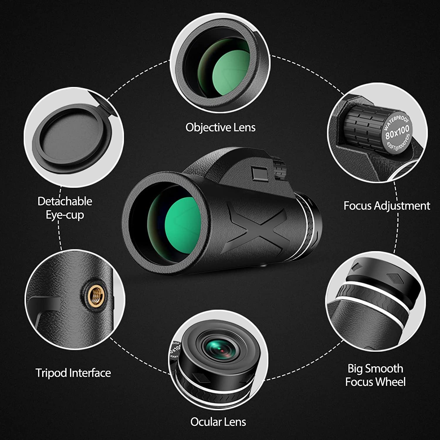 80X100 Zoom 50000M Hd Bak4 Binocolo Portatile Potente Telescopio Professionale A Lungo Raggio Cannocchiale Monoculare Set Antipioggia