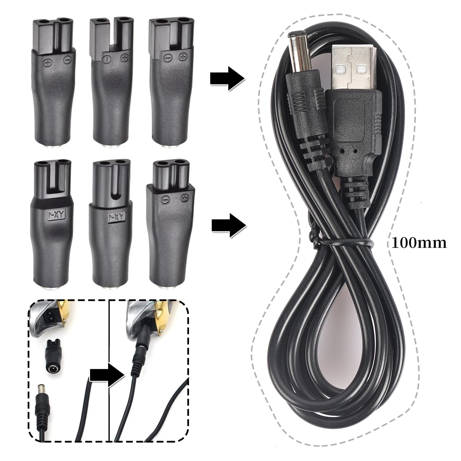 Cavo di ricarica USB 5V universale di ricambio 7PCS Adattatori, Compatibile con tutti i tipi di rasoi, apparecchi di cura elettrici, tosaerbe, purificatori (1)