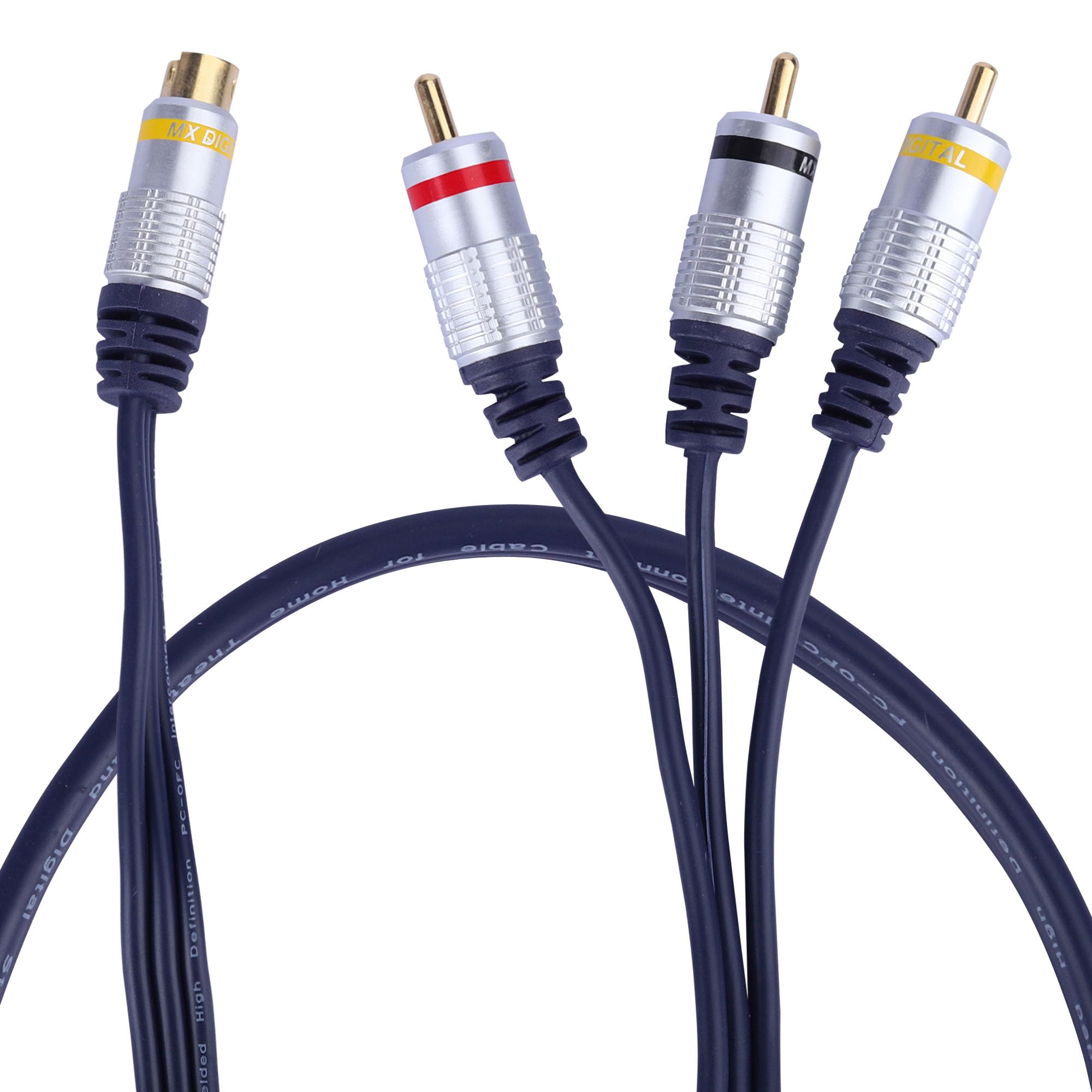 MX 7 Pin S-VIDEO Male to 3 RCA AV Converter Adapter Cable 1.5 Meter Extension Cable for DVD Player, Cable Box, TV, and Monitor Video & Audio Transfer