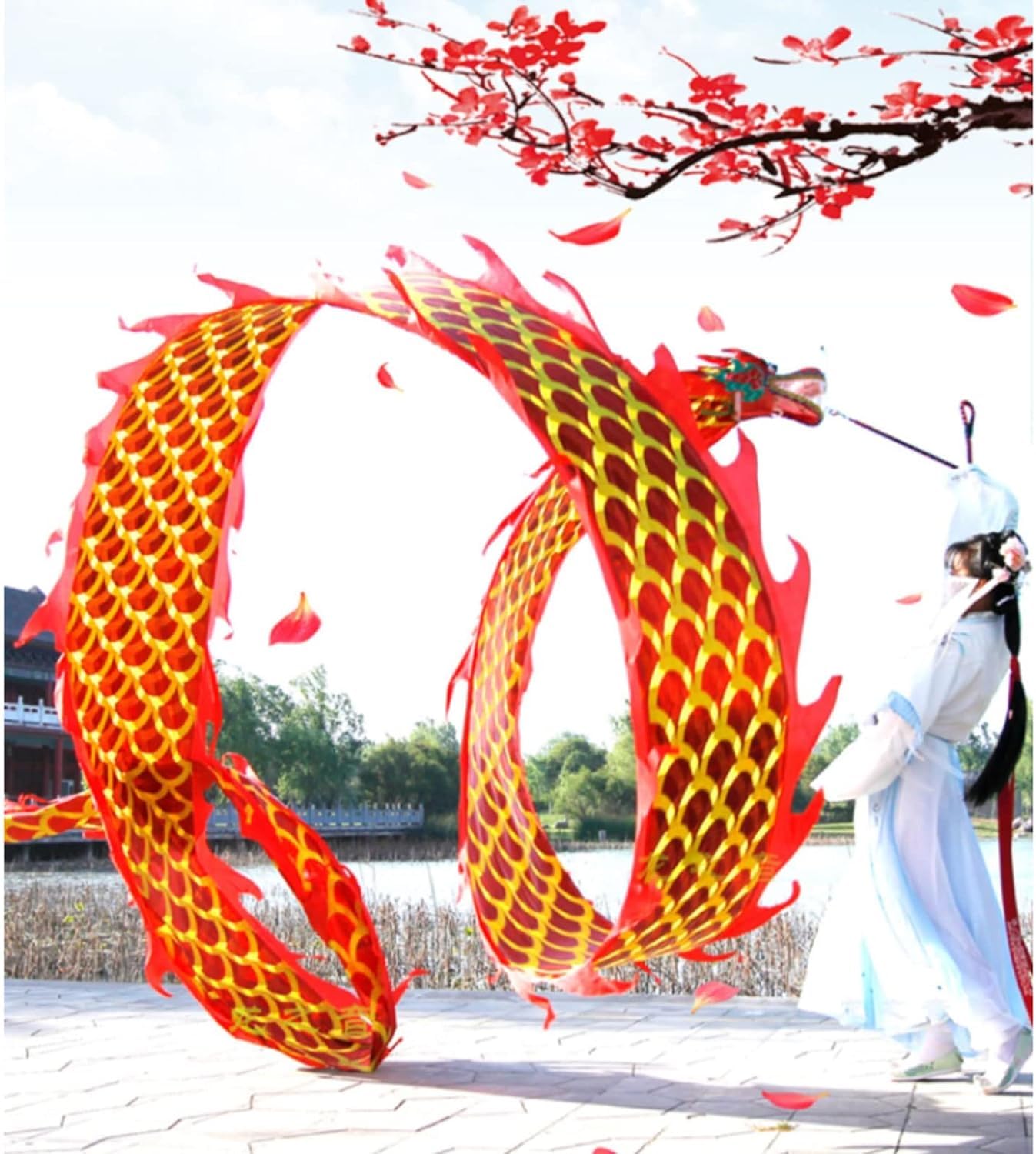 Drago Cinese per Feste 8m/26.2FT Cinese Dragon Dance Wulong Flowy Nastro Streamer per Esercizi di Fitness Prestazioni Danza del Leone Artigianato Feste Cinesi in Italia(Rot)