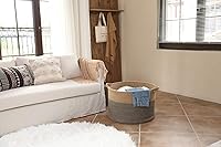 Vista 3 de Cesta grande de cuerda de algodón de tamaño máximo de 24 x 24 x 17 pulgadas, cesta de almacenamiento extragrande, cesta de lavandería tejida