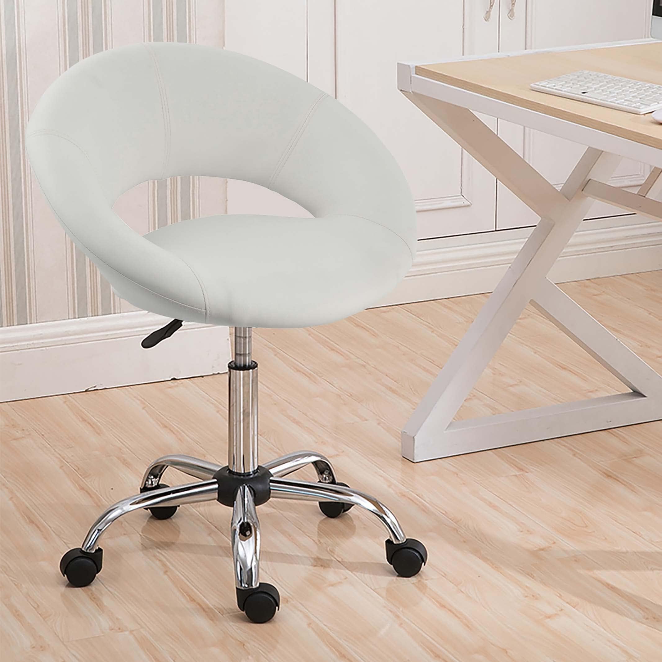 DUHOME PU Leather Working Stool, Adjustable Swivel Task Computer Chair with Wheels, White Massage Salon Facial Spa Medical Chair Stool with Backrest