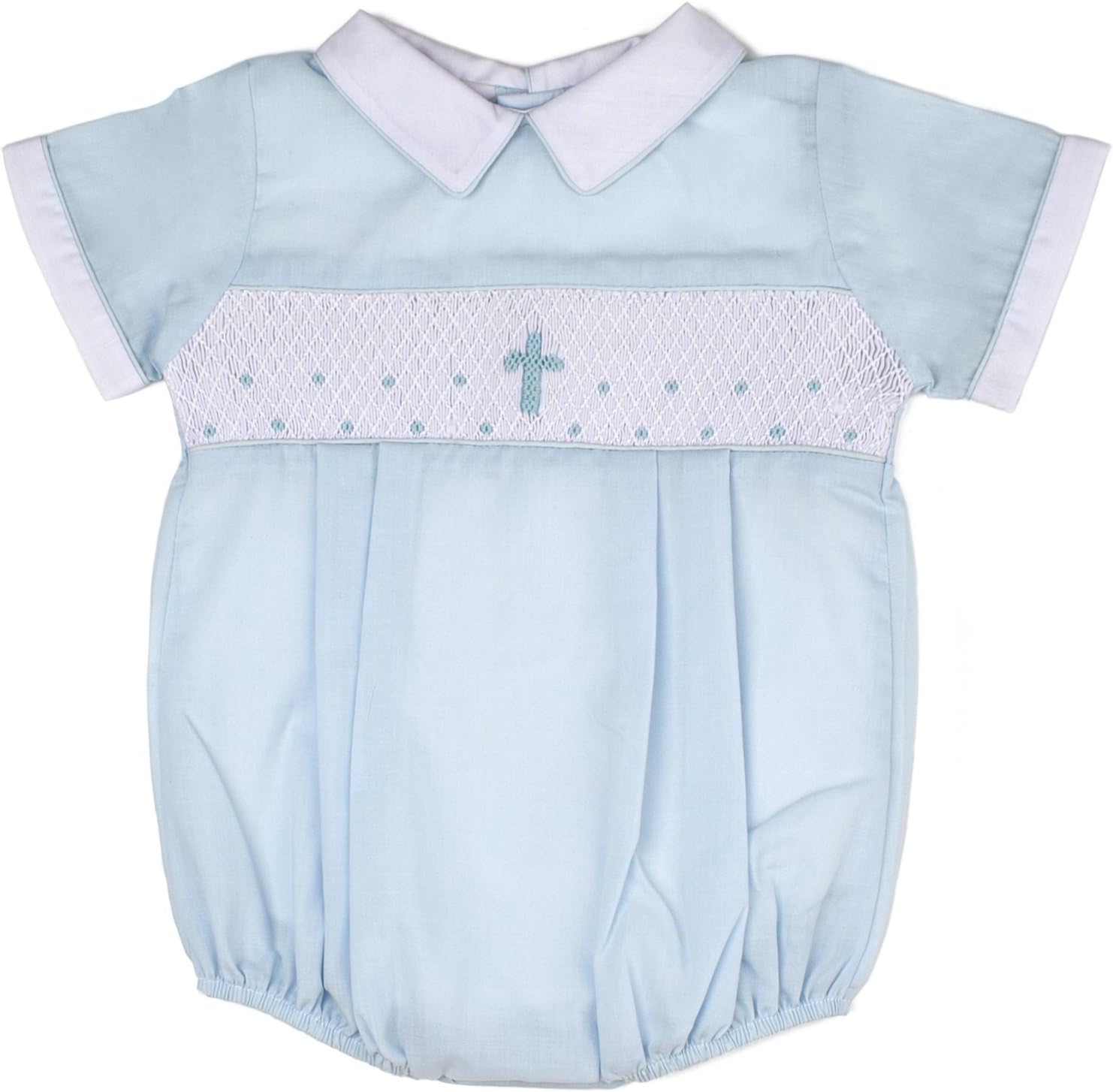 Carriage Boutique Boys Baptism and Christening Hand Smocked Cross Romper