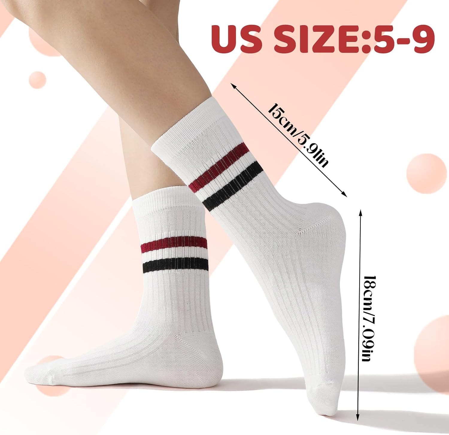 6 Pairs Striped Crew Socks for Women's Retro Novelty Seamless Socks Athletic Running Socks for Sport
