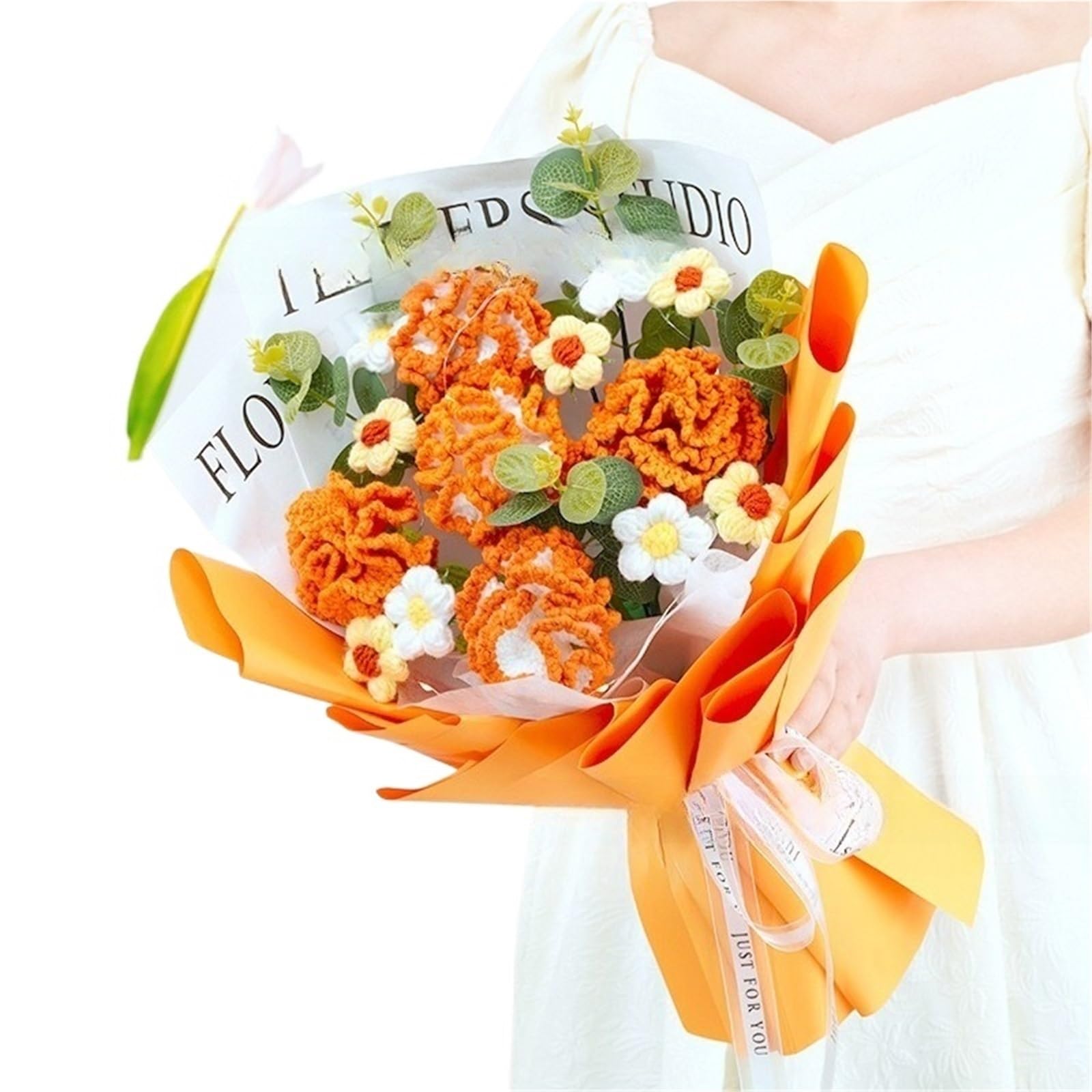 ZHSOAO Gift Bouquet Finished Product Handmade Knitted Simulation Flower for Weddings Birthdays(Color2)