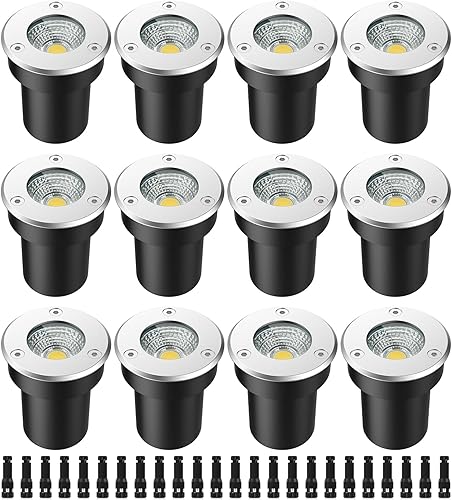 iCreating Luces de paisaje de bajo voltaje, 6 W, luces para exteriores en el suelo, IP67, impermeables, luces LED de pozo, 12 V, luz de jardín, luz