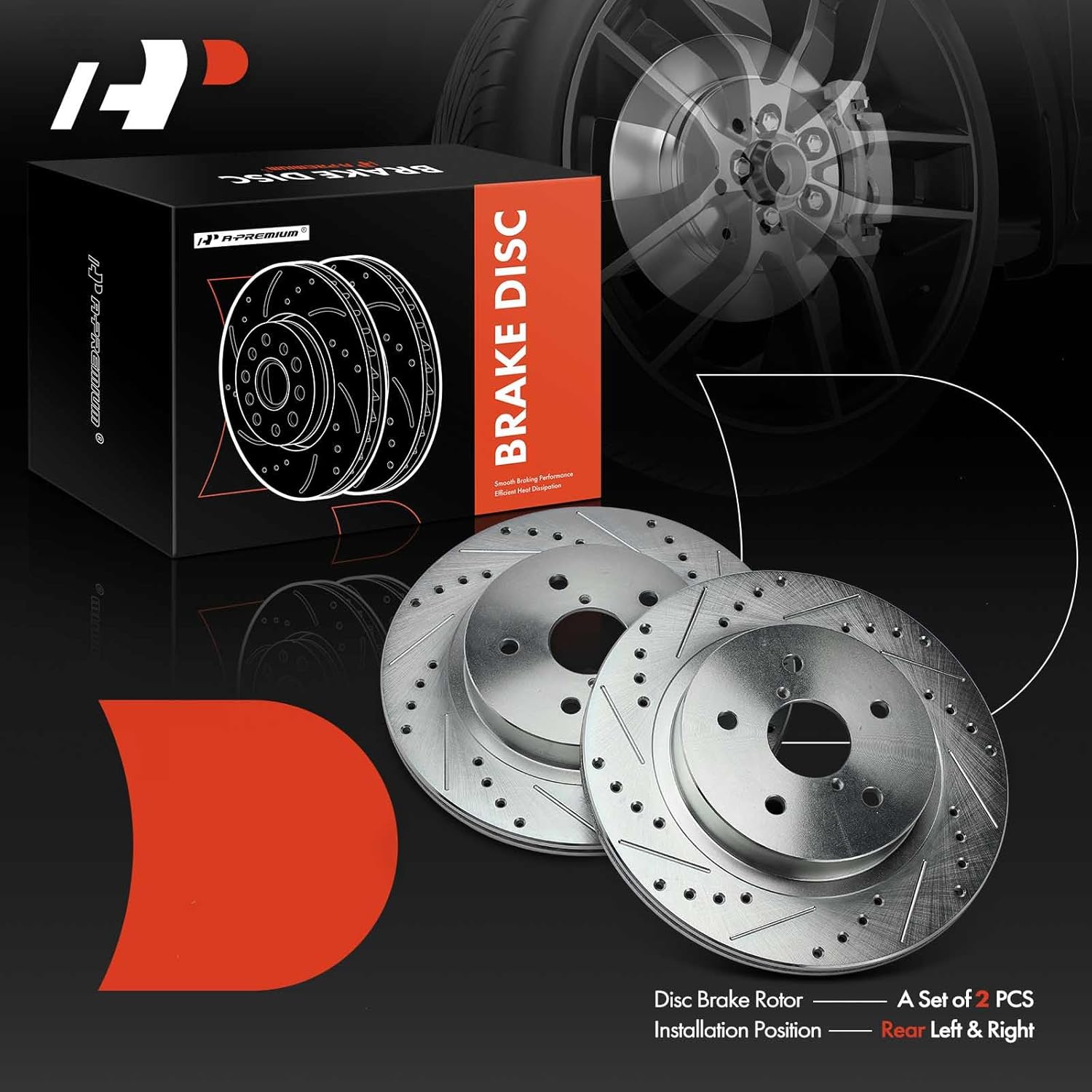 A-Premium 11.81 in (300 mm) Rear Drilled and Slotted Disc Brake Rotors Compatible with Subaru Models - Outback 2015-2023, Legacy 2015-2023, WRX 2016-2021(EPB), WRX STI 2016(EPB), 2-Pack