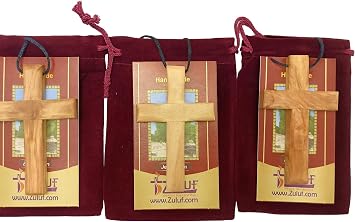 Zuluf 3.1" Wooden Cross Necklace Set of 3 from Bethlehem Christian Faith Olive Wood Pendant for Church, Home, and Car Rearview Mirror PEN234B