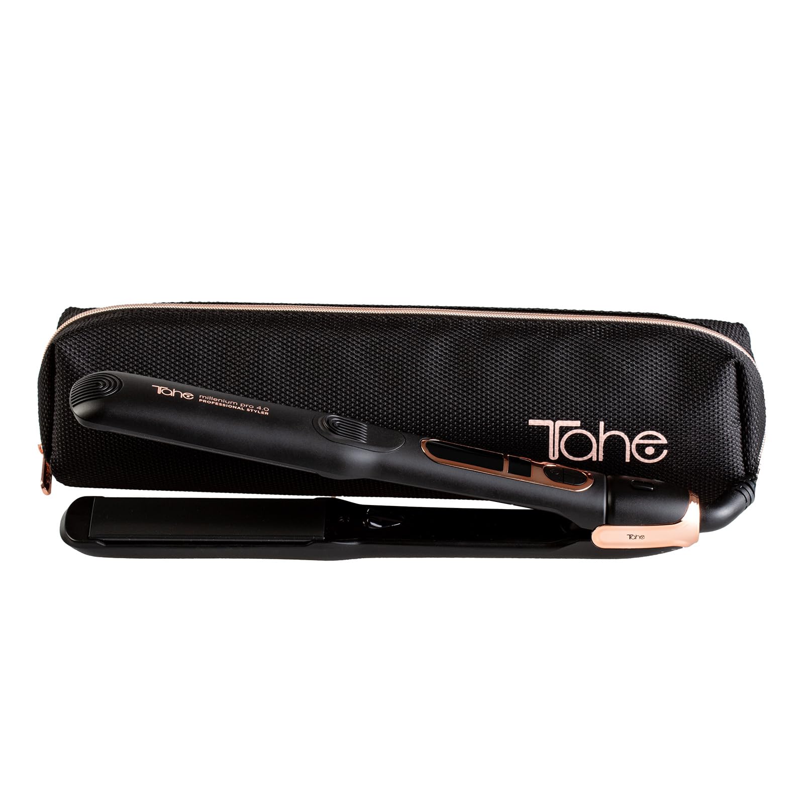 Tahe Plancha para el cabello Millenium Pro 4.0 con revestimiento cerámico, tecnología de iones negativos y neceser incluido