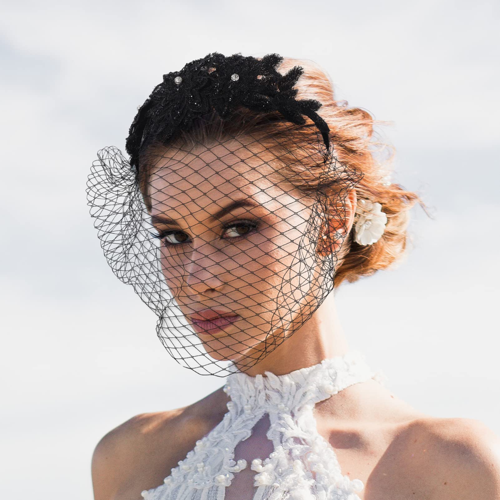 Amazon.com : FOMIYES Elegant Bridal Veil Headband Black Mesh  display picture 3
