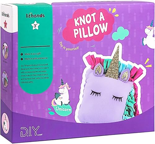 Flying Childhood Kit de almohada de unicornio sin coser para niñas, regalo de Navidad de 8 a 12 años, kits de bricolaje para niños, haz tu propio