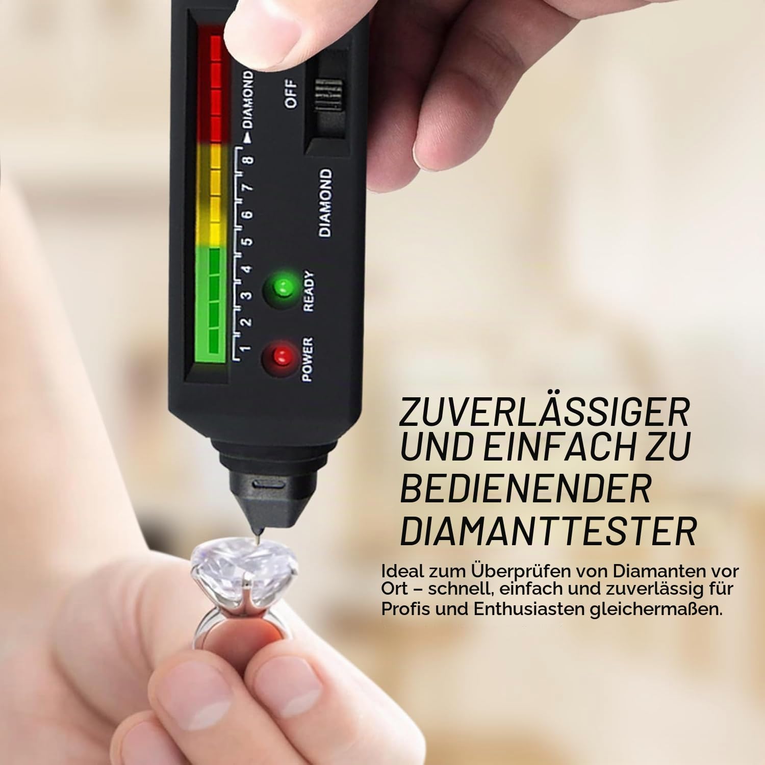 Professioneller Diamanttester mit 365 nm UV-Licht und Thermosensor, schnelle 0,5 s Erkennung, 200 g/0,01 g Mini-Schmuckwaage, Diamant-Selektor für Anfänger und Experten (nicht wiederaufladbar)