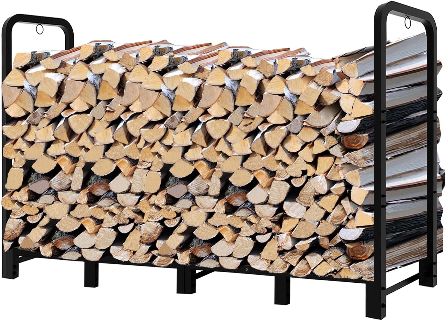 8Ft Firewood Rack Adjustable Fireplace Wood Holder for Outdoor Indoor Storage Log-Heavy Duty Fire Log Lumber Stand Stacker, Black