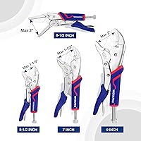 Vista 5 de WORKPRO Juego de 4 alicates de bloqueo con agarre cómodo, alicates de bloqueo de mandíbula curvada de 5-1/2", 7" y 9", alicates de bloqueo de nariz