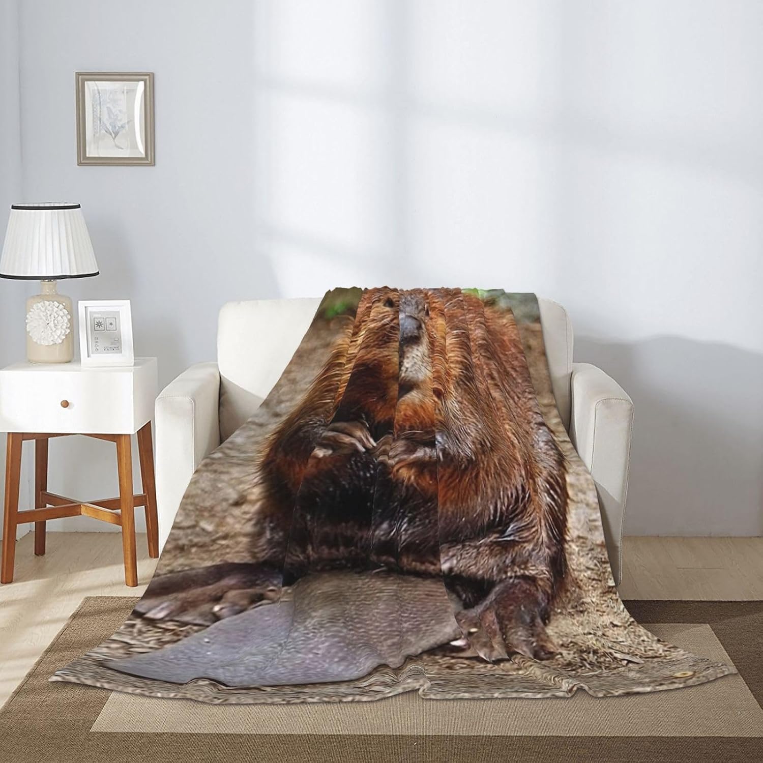 Cute Funny Beaver Throw Blankets 50"x40" Lightweight Flannel Fleece Cozy Soft Blanket Home Decor for Couch Bed Sofa Bedroom Living Room Travel Birthday Christmas All Season