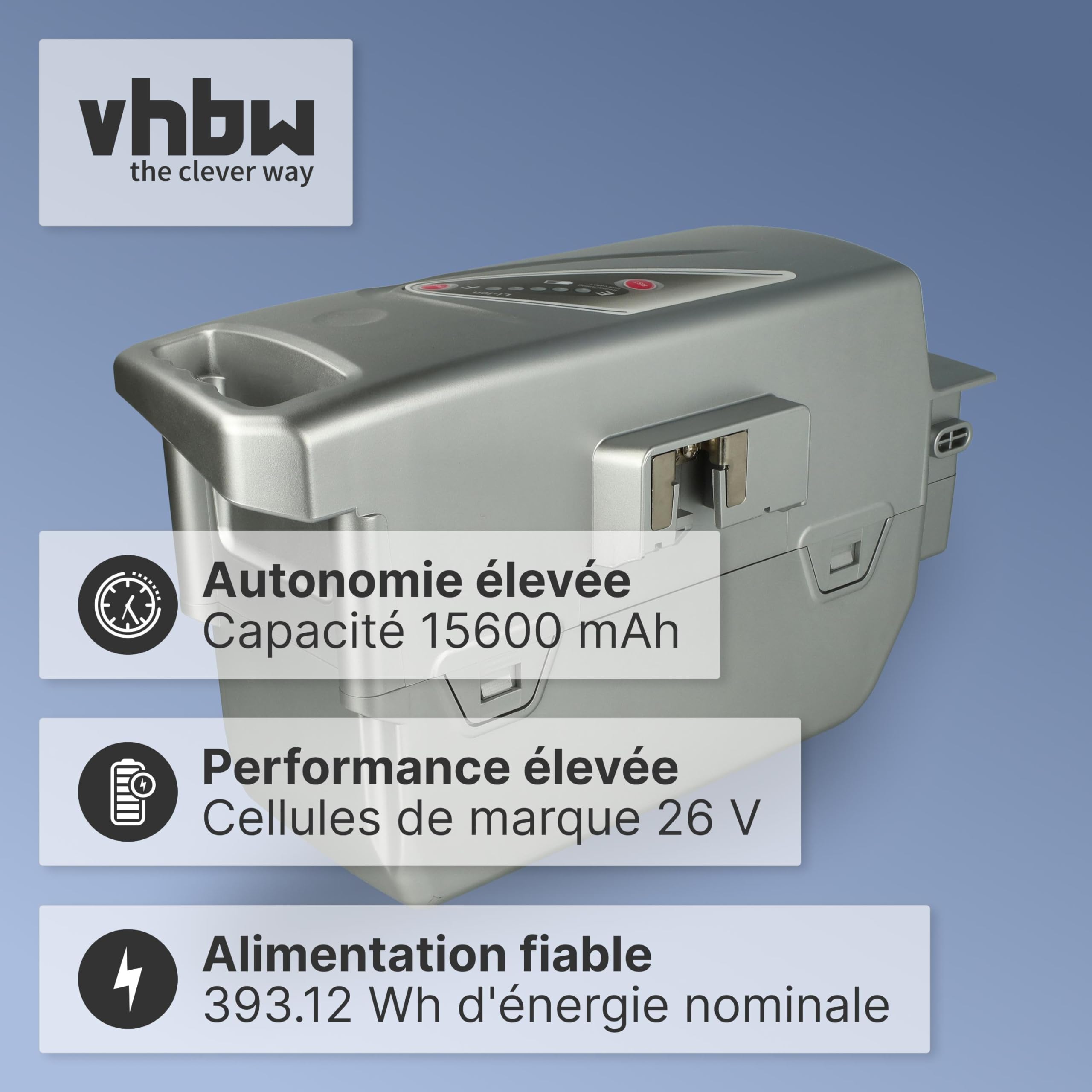 vhbw Batterie Compatible avec Panasonic Flyer T2, T5, T4, T8, T10, T10 HS, T11 HS, T14 HS, S XT 28" vélo électrique (15,6Ah, 25,2V, Li-ION) - argenté