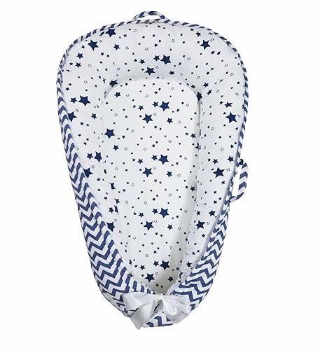 Aila+Aiden Nido para bebé, tumbona de algodón orgánico para bebé, reversible, transpirable, ajustable, portátil, colección Star (azul)