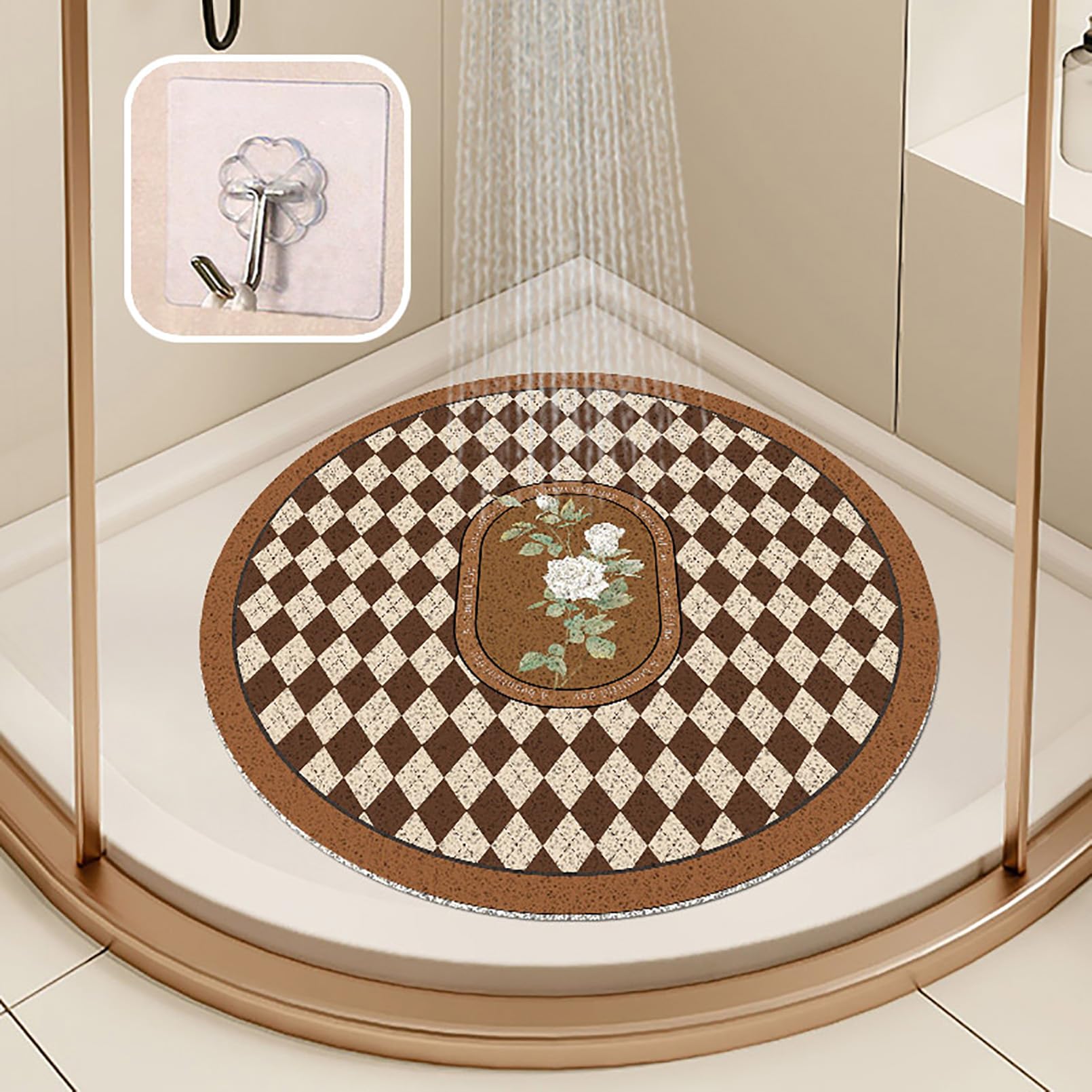 Alfombrilla de ducha redonda de PVC, antideslizante, suave, con gancho, sin BPA, antimoho, de secado rápido, altamente permeable al agua, E, 80 x 80 cm