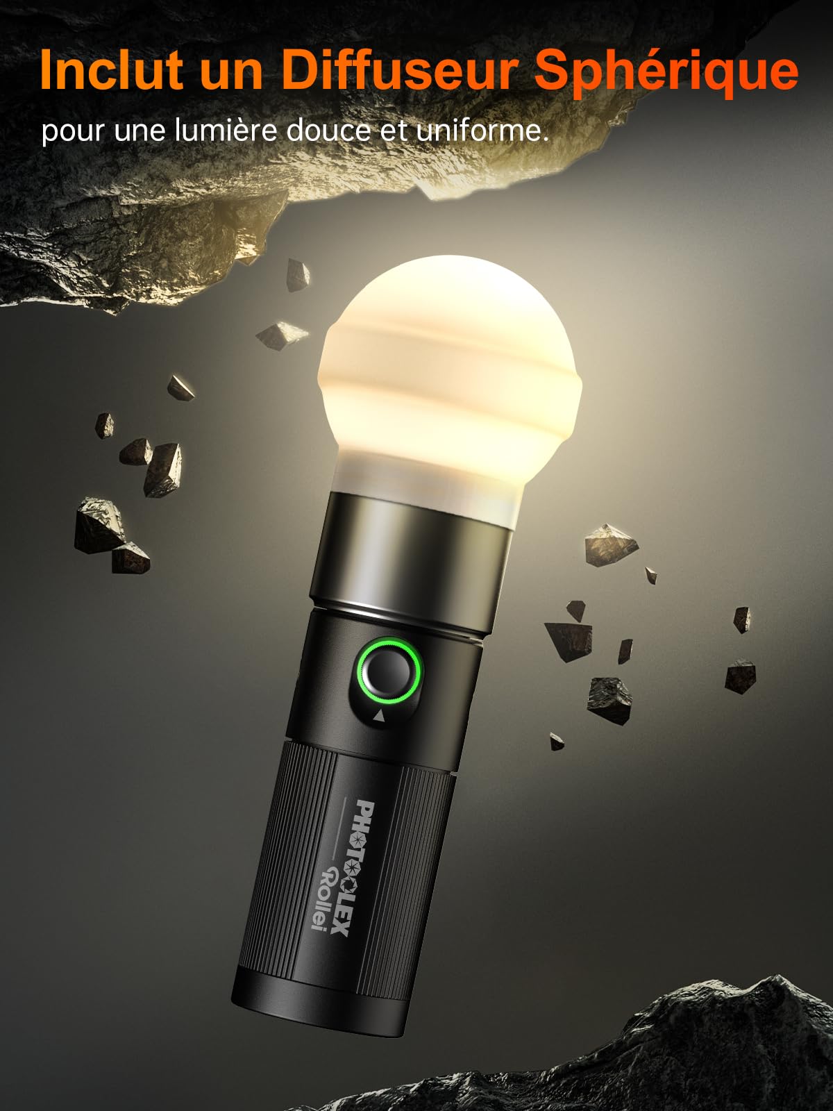 Torche Photo, Rollei Photoolex Gobo Light Lampe Photographe LED avec 4 Filtres Couleur & 19 Accessoires, Lumière Rechargeable avec Batterie 8400mAh et Diffuseur, Torche-Photo-Lampe-Lumière-Photographe