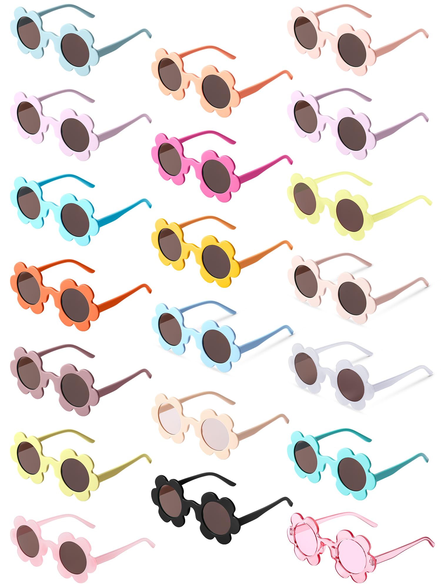 Kanayu 20 Pairs Flower Sunglasses Adult Bulk 5.71 Inch Round UV Protection Sunflower Eyewear Cute Colorful Flower Shaped Outdoor Beach for Women Men