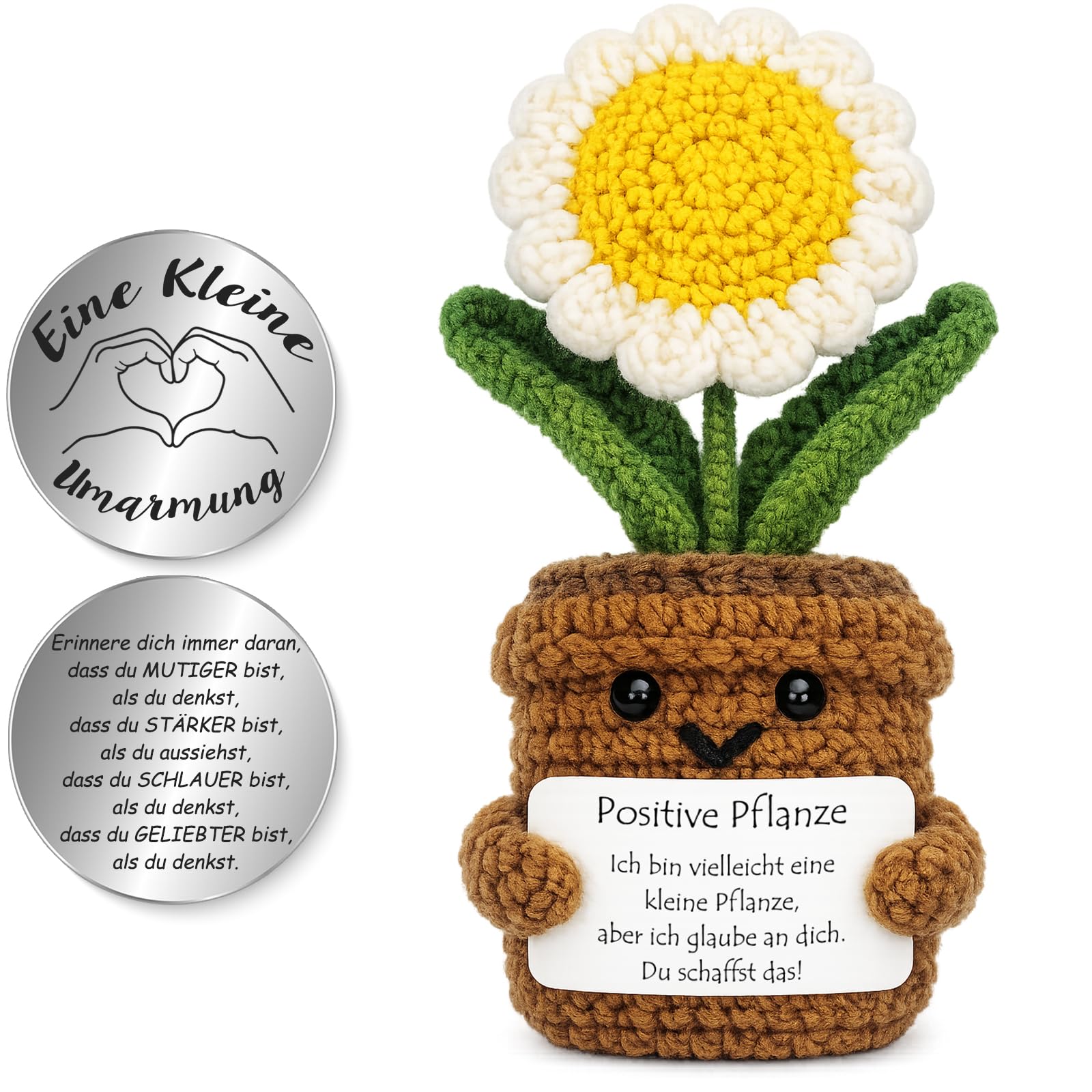 Tixlux Pocket Hug Positive Gänseblümchen-Figur, Kreative Strickwolle Figurine mit Kleiner Umarmung Glücksbringer (Herz), Mutmacher Geschenk, Gute Besserung Geschenk, EinschulungGeschenk
