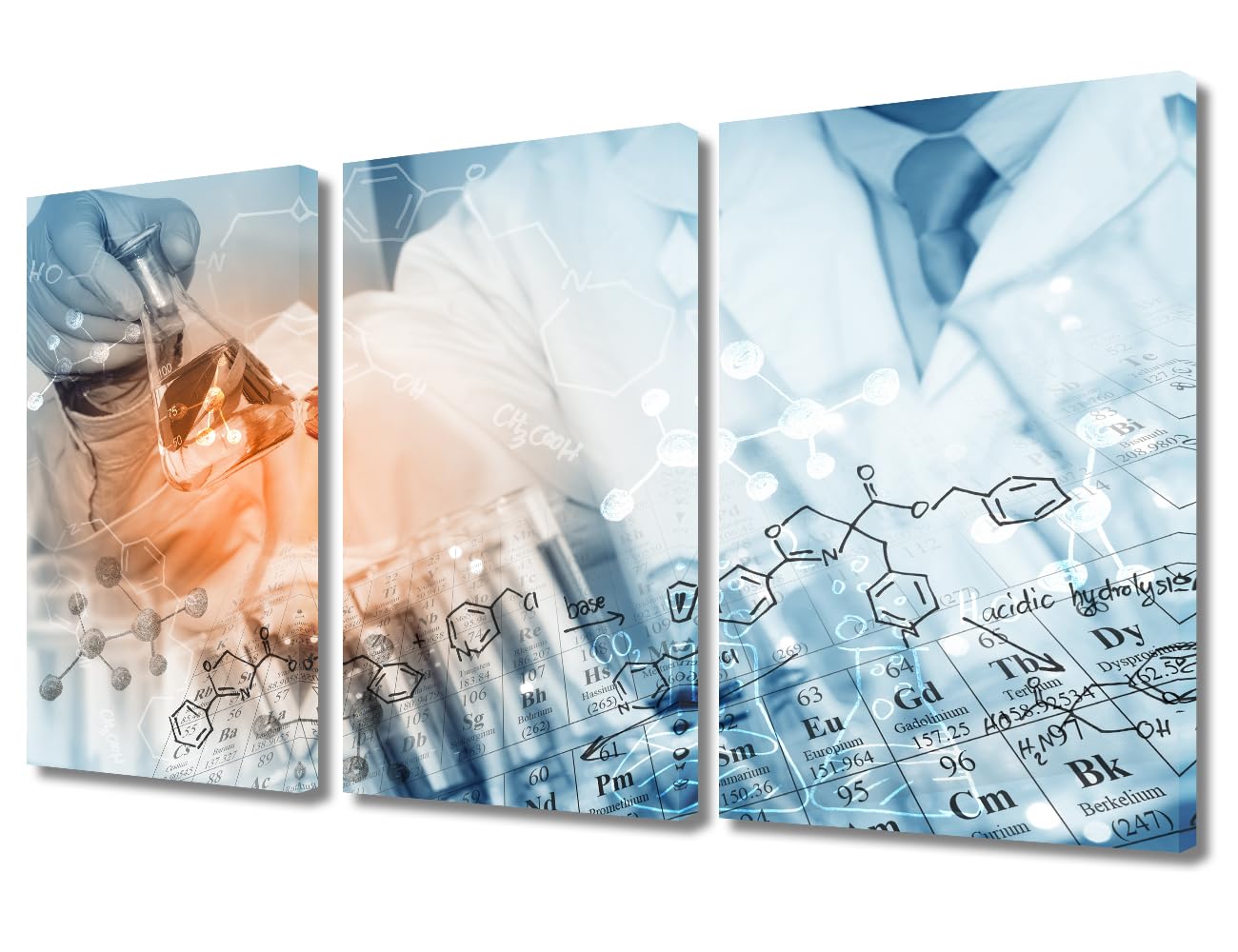 Clinical Laboratory Canvas Wall Art 3 Panels Chemical Equations and Periodic Table Prints for Wall Decor Nosocomium Wall Decor Giclee Wooden Framed Gallery-Wrapped Ready to Hang (36" Wx24 H)