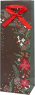Boston International Gift Bag Christmas Holiday Gifting Paper Bags with Handles, Wine Bag, Christmas Floral (Black)