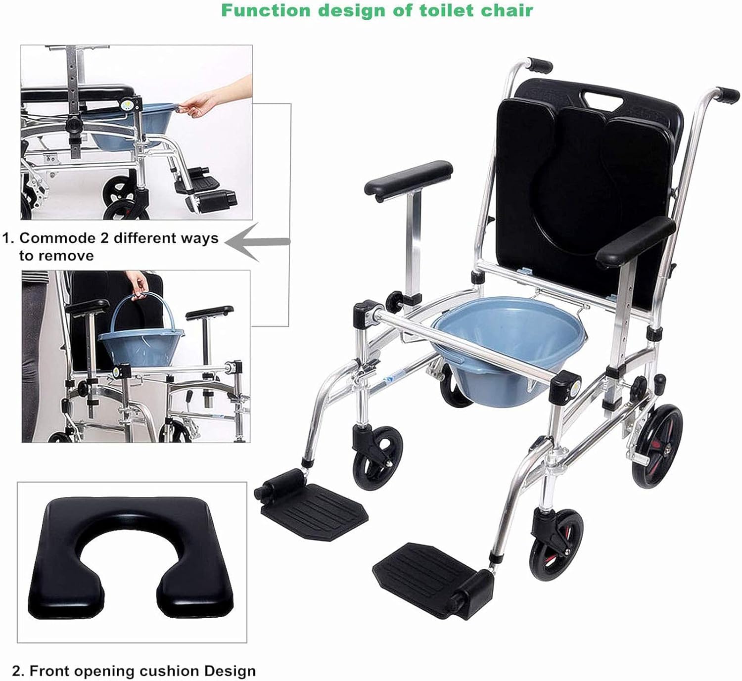 Buy Shower Commode 4 in 1 Wheelchair Padded Toilet Seat Shower Transport Chair, with Brakes