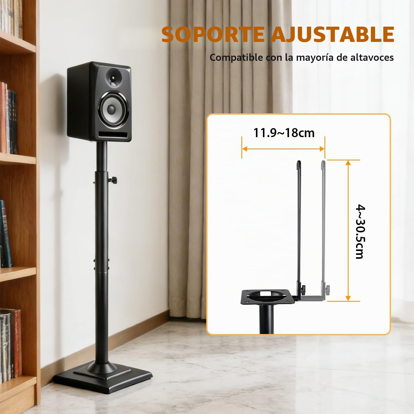 2 Piezas Soporte Altavoces, Soporte de Altavoz de Altura Regulable | Soporte de Altavoz Fabricado en Aleación de Acero Negro, Altura Máxima 106 cm