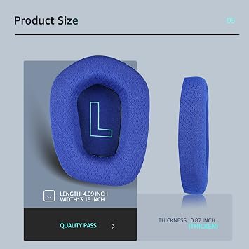 Logitech G733 Oyun Kulaklığı için Kumaş Yedek Kulak Pedleri, Logitech G335 Kablosuz Kulaklık, Yumuşak Örgü Kumaş ve Yalıtım Köpüğü ile Kulaklık Aksesuarları (Mavi)