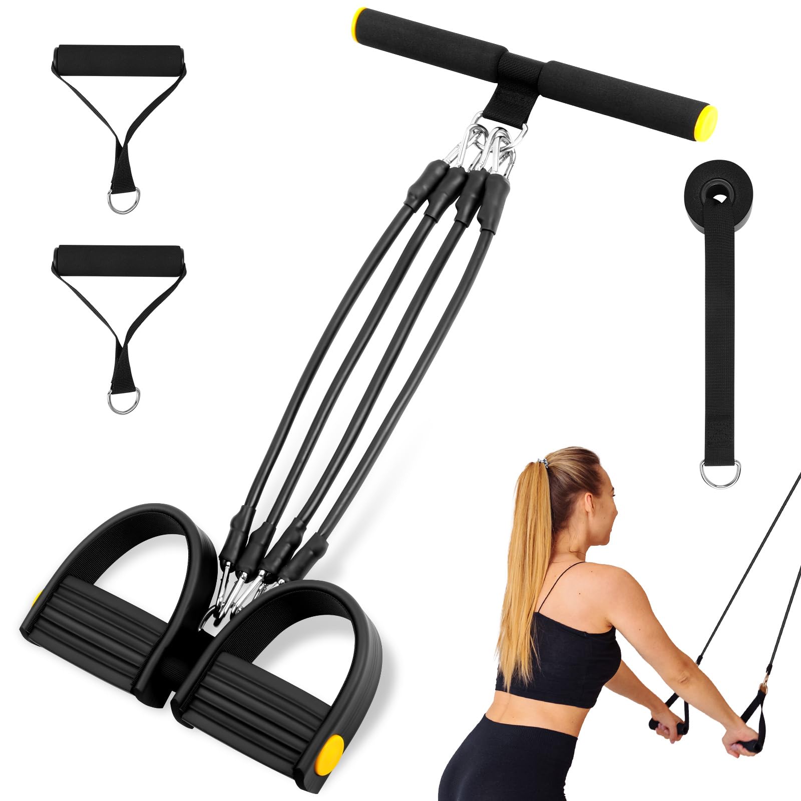 Flintronic Verstellbarer Chest Expander Fitness Widerstandsbänder mit 3 Strings o 5 Strings, Verstellbare Widerstandsbänder mit Griffen, Bauchtrainer Multifunktionstrainer für Zuhause