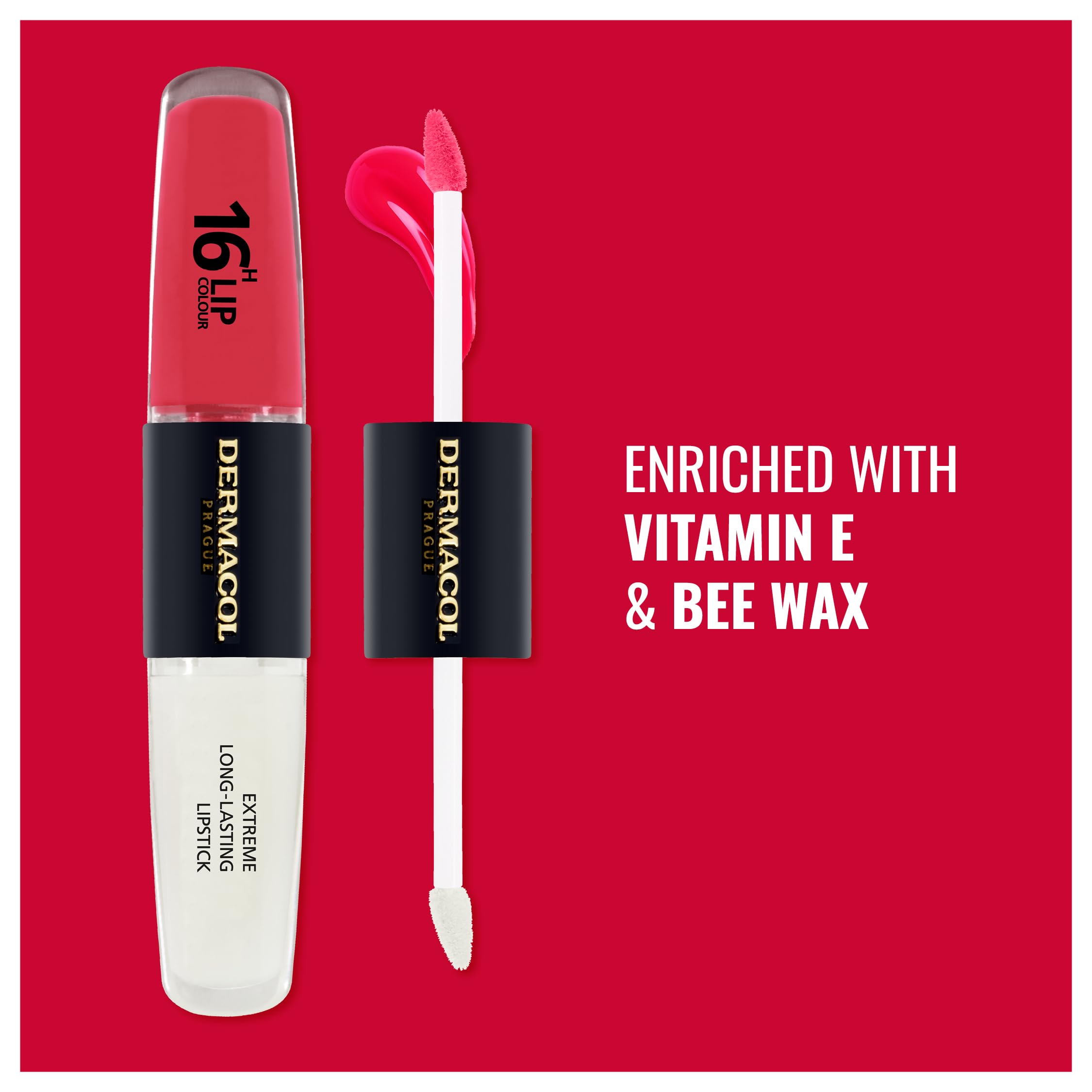 NEW Dermacol, 16-Hour Lip Colour, Highly Pigmented Glossy Lip Stain, Two-Phase Lip Plumper Gloss - Image 3