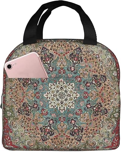 Bolsa de almuerzo aislada reutilizable con estampado de alfombra persa vintage para mujeres y hombres, impermeable, lonchera térmica para el