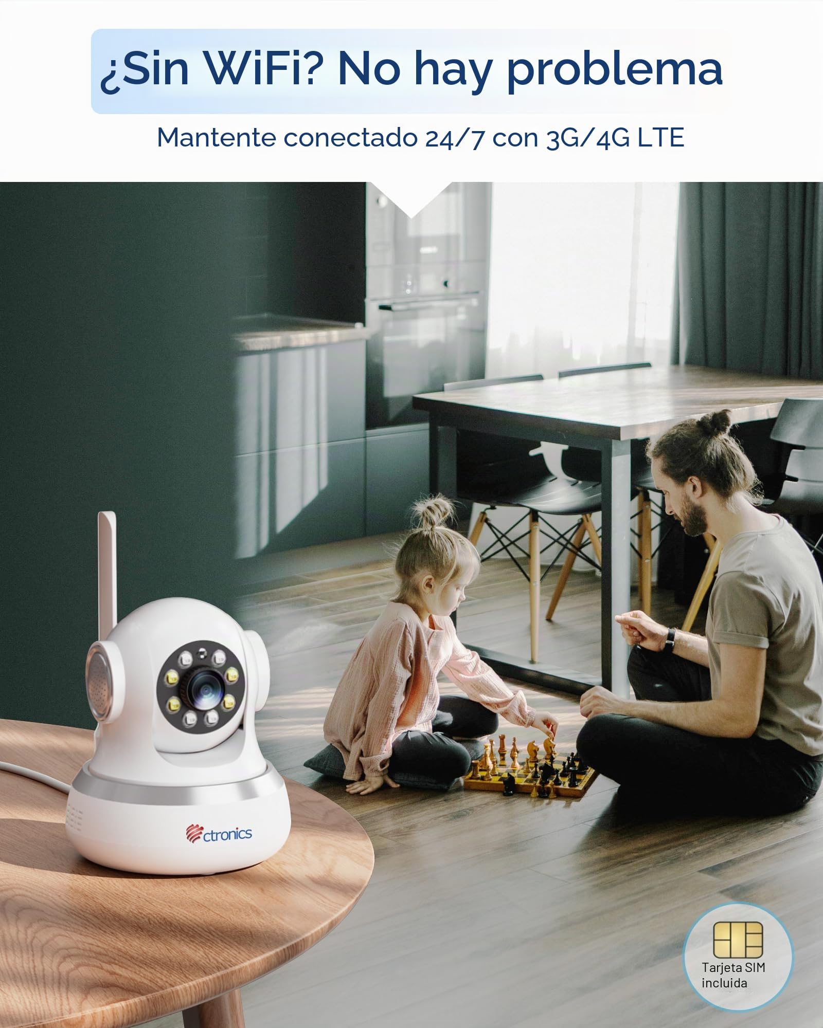 Ctronics 4G Cámara Vigilancia con Tarjetacon SIM, 2K 3MP Cámara Interior | Auto Tracking, Visión Nocturna Color/IR/Smart, PC & App, FTP/Cloud, 8 Posiciones, Alarma Personalizable(Pack de 2)
