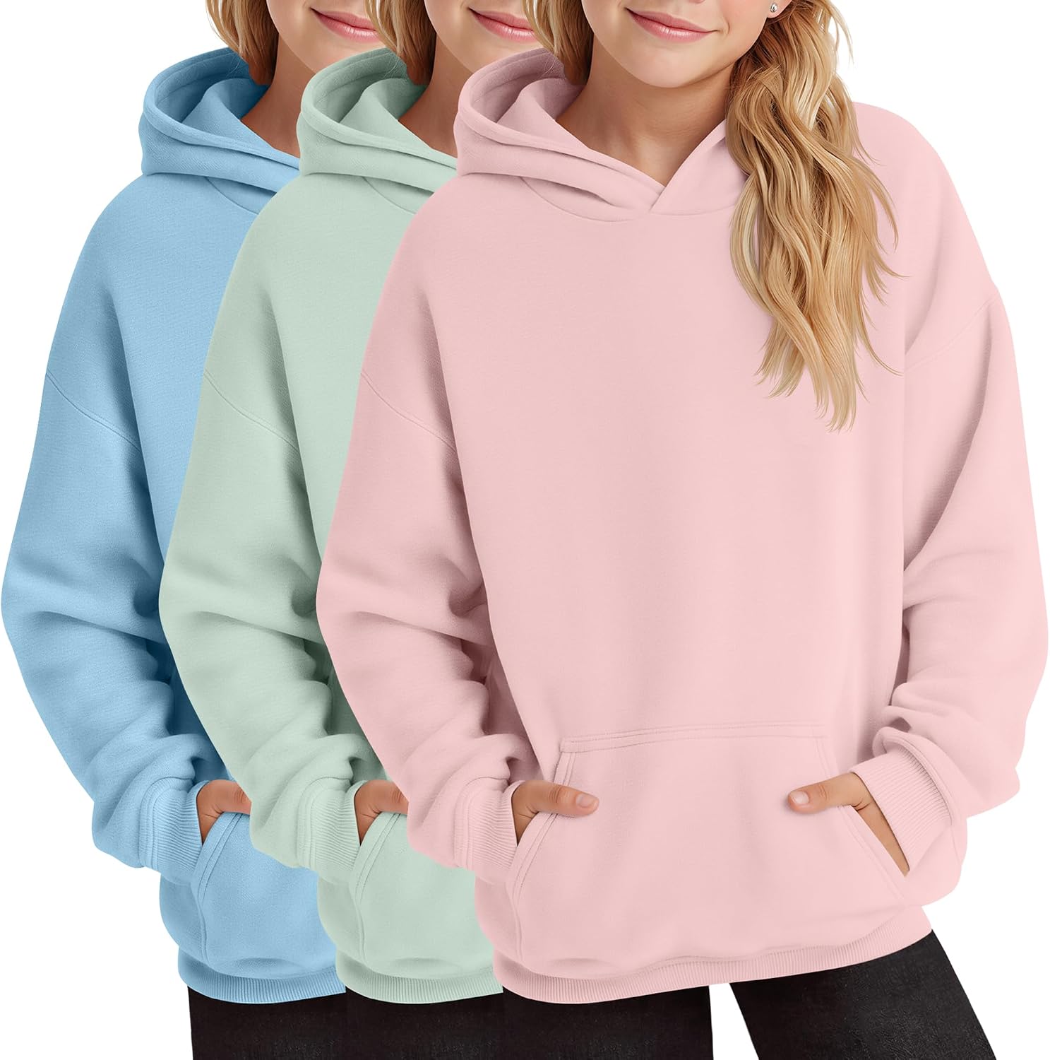 3 Pack Girls Hoodies Kids Long Sleeve Sweatshirts