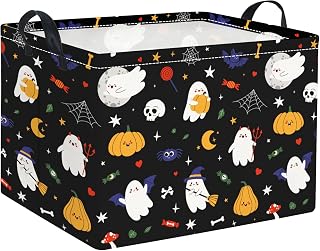 Rectangular Halloween Basket for Boys and Girls Kids Trick or Treat Pumpkin Basket for Halloween Parties Cute Storage Bin Organizer Box Room Decor(Black Halloweens)