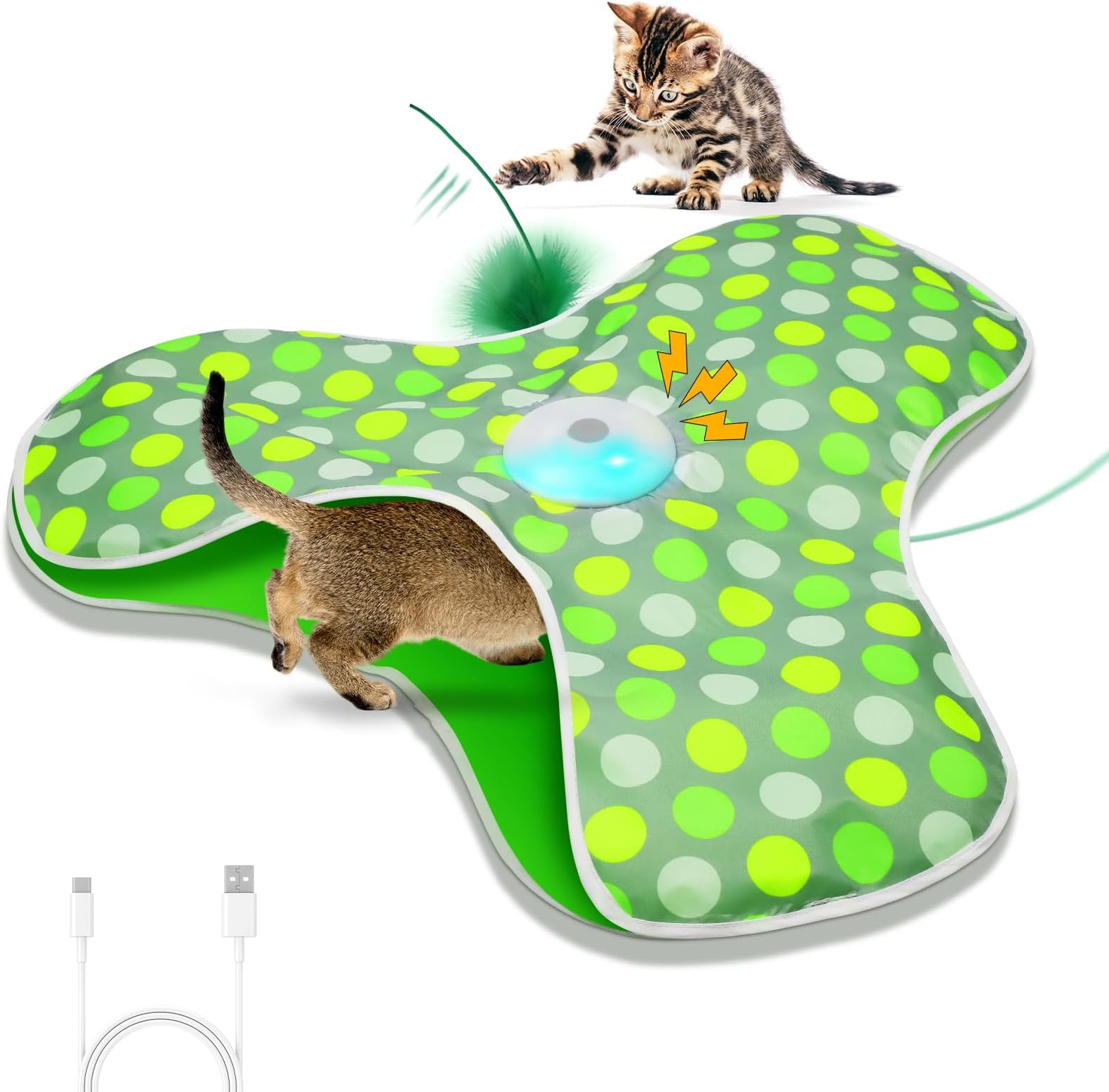 Interactive Cat Toy, Automatic Cat Toys for Indoor Cats, Hide and Seek Cat Toy with Motion Activated, Moving Feather, Chirping, USB Rechargeable