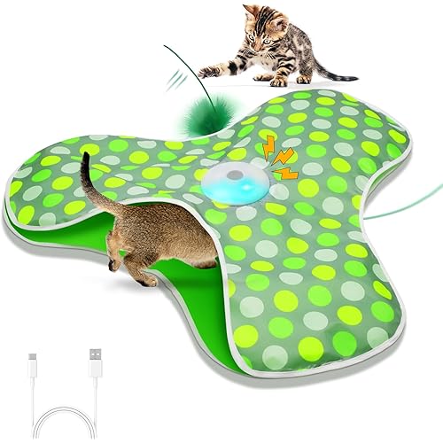 Sofolor Interactive Cat Toy, Automatic Cat Toys for Indoor Cats, Hide and Seek Cat Toy with Motion Activated, Moving Feather, Chirping, USB Rechargeable