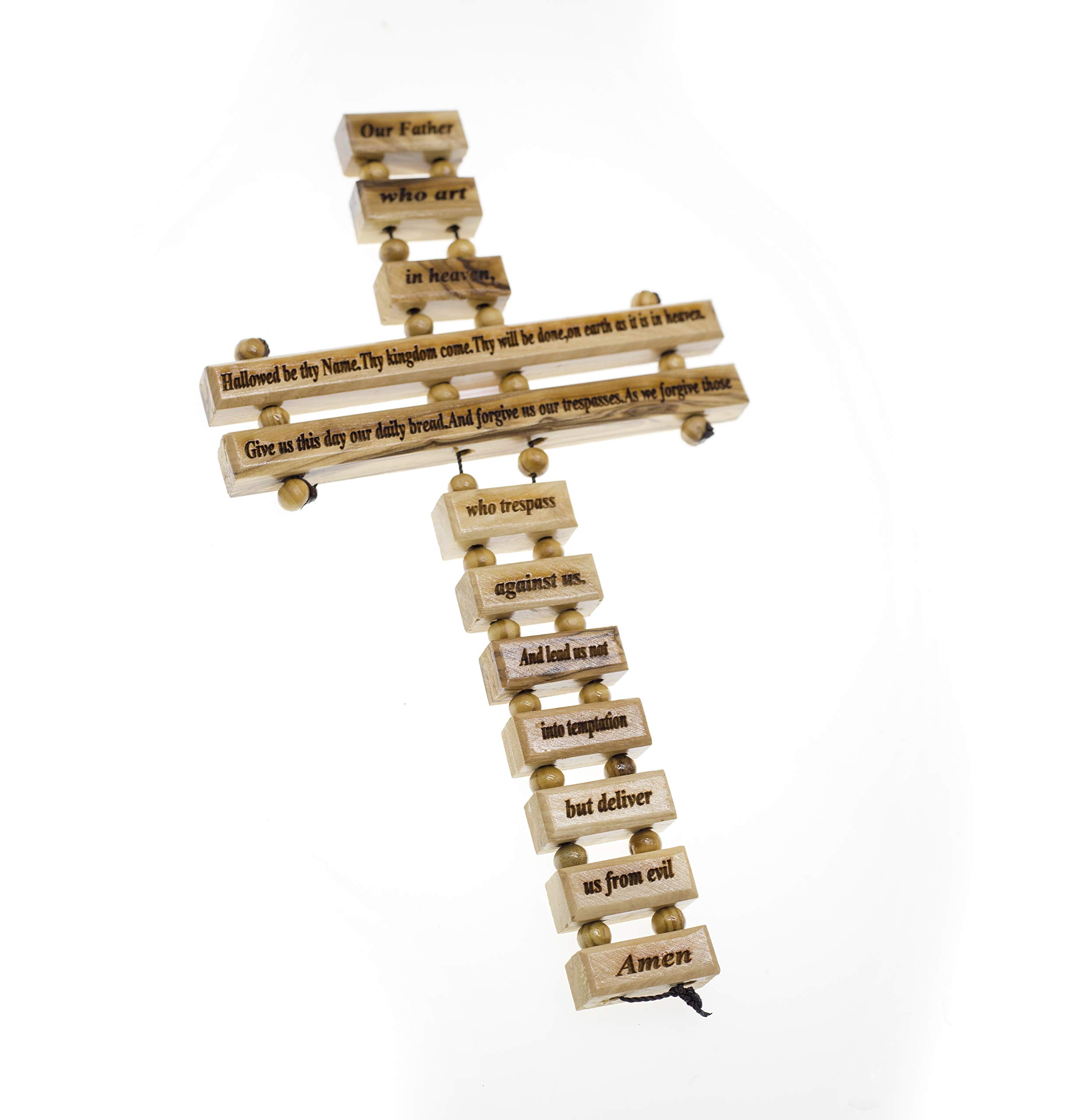Blessings Olive Wood Lord's Prayer Cross (9") by Spring Nahal from Holyland