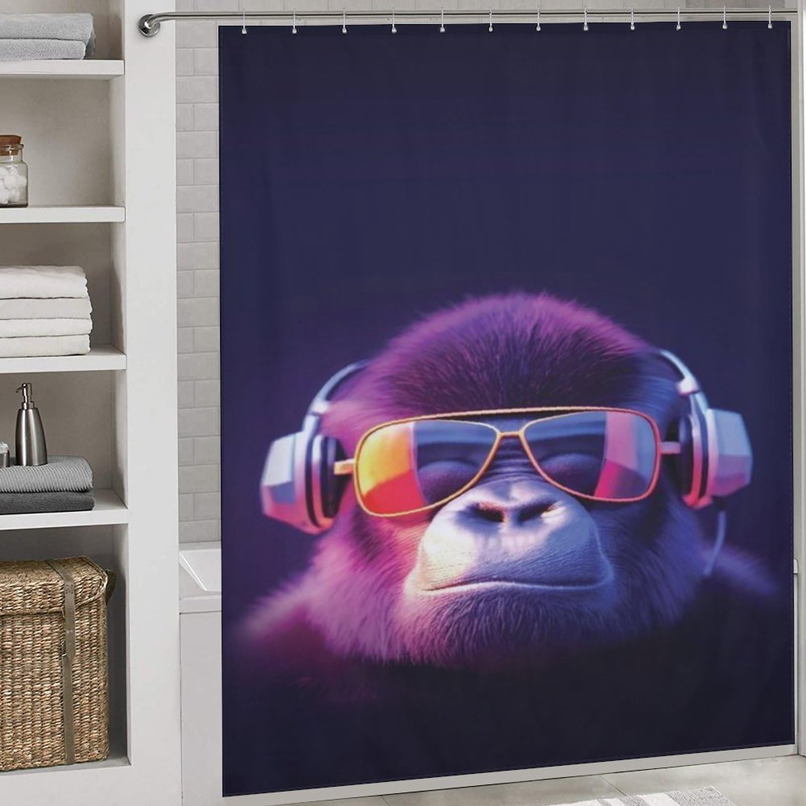 Rideau de douche chimpanzés polyester lavable 183x183cm rideau salle de bain avec crochets