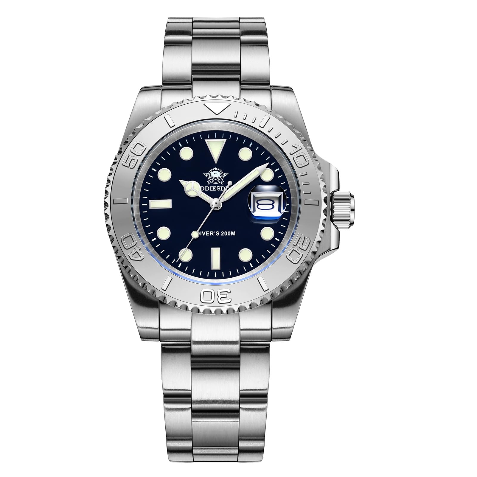 ADDIESDIVE ADDIEDIVE Orologio Quarzo Acciaio Diver Orologi Uomini 41mm Quadrante Nero Impermeabile 200M Lunetta Argentata Nero