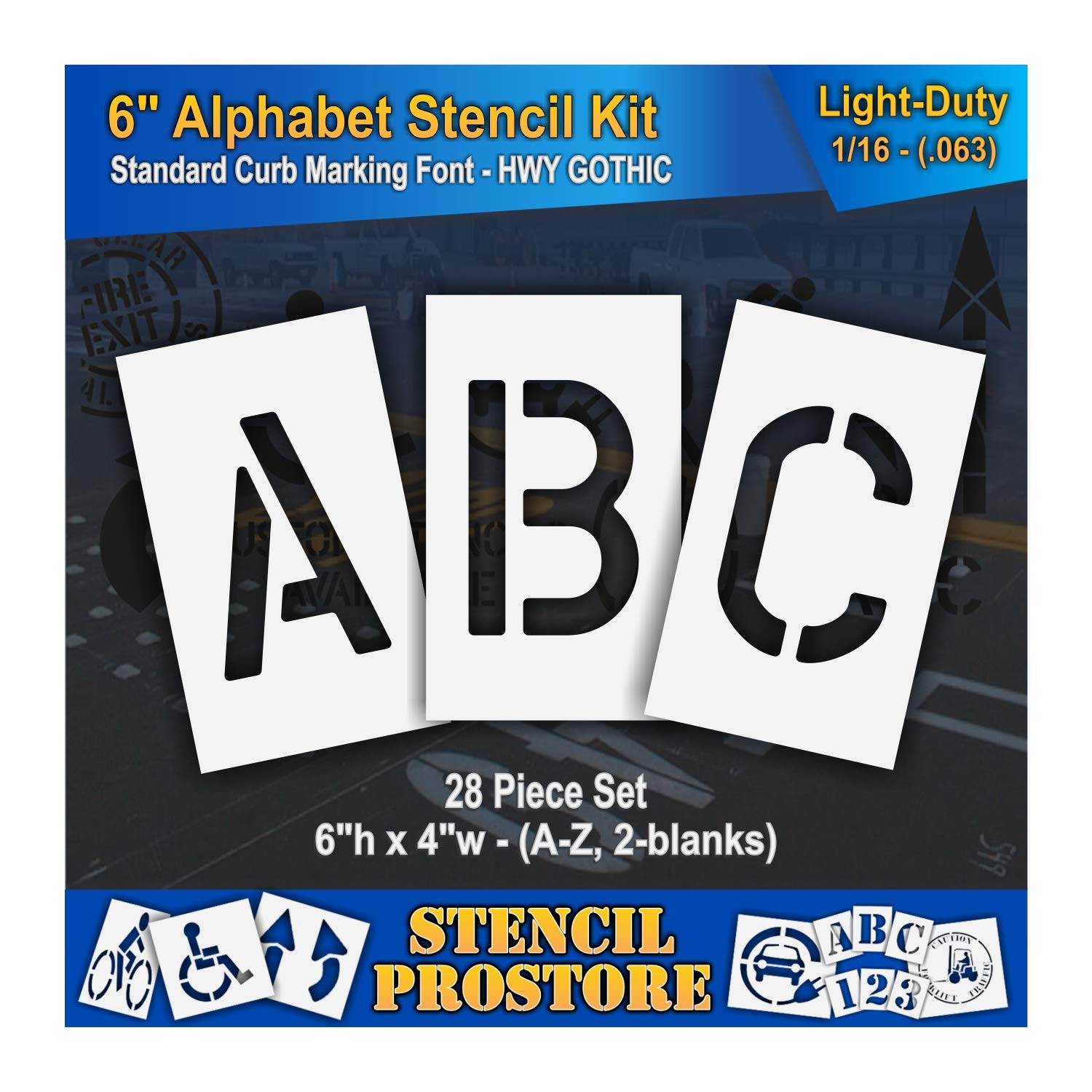 Curb and Median Stencils - 6 inch ALPHABET KIT STENCIL SET - (28 Piece) - 6