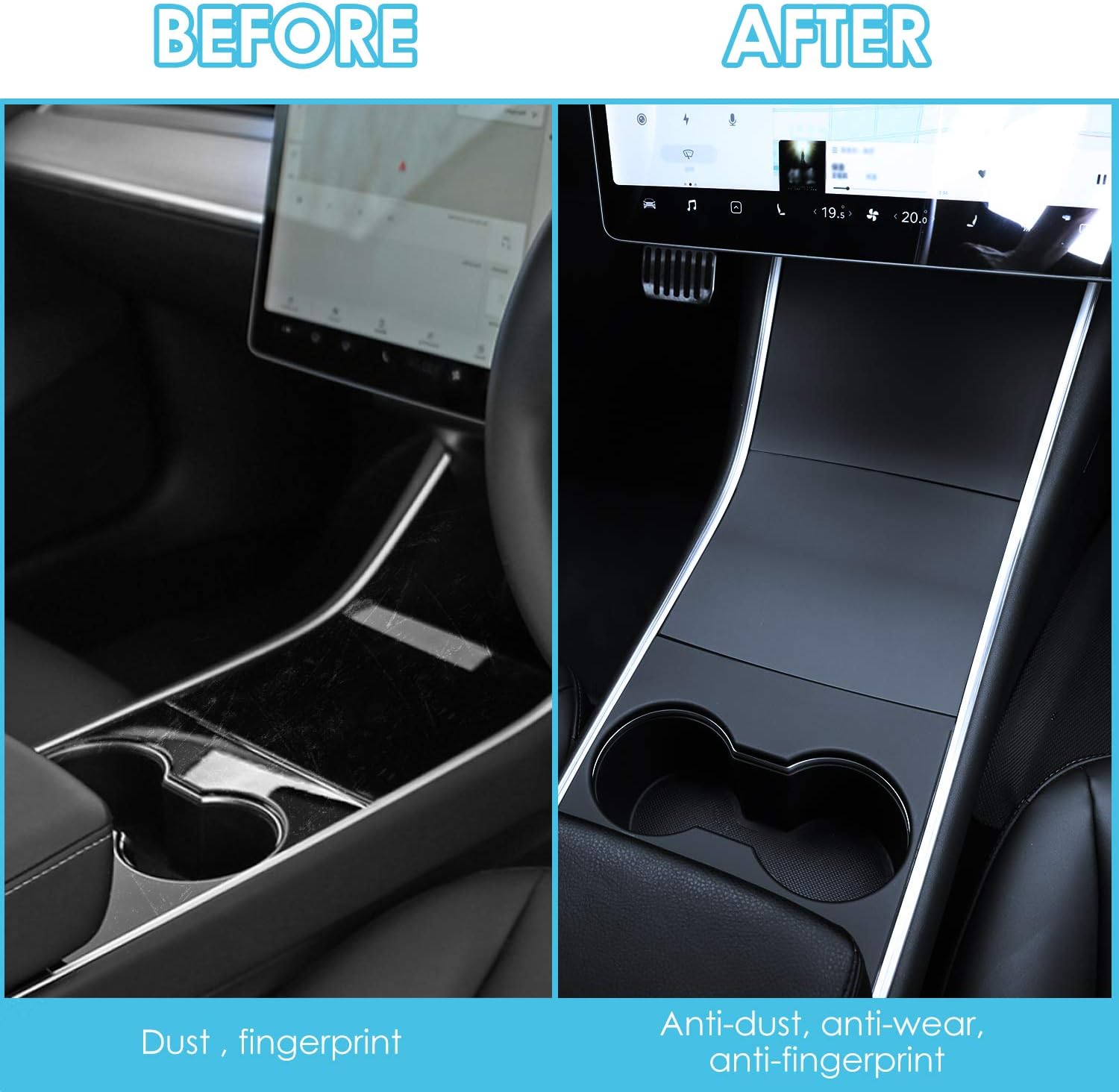 Basenor Tesla Model 3 Model Y Center Console Wrap Cover Kit ABS Plastic Matte Black