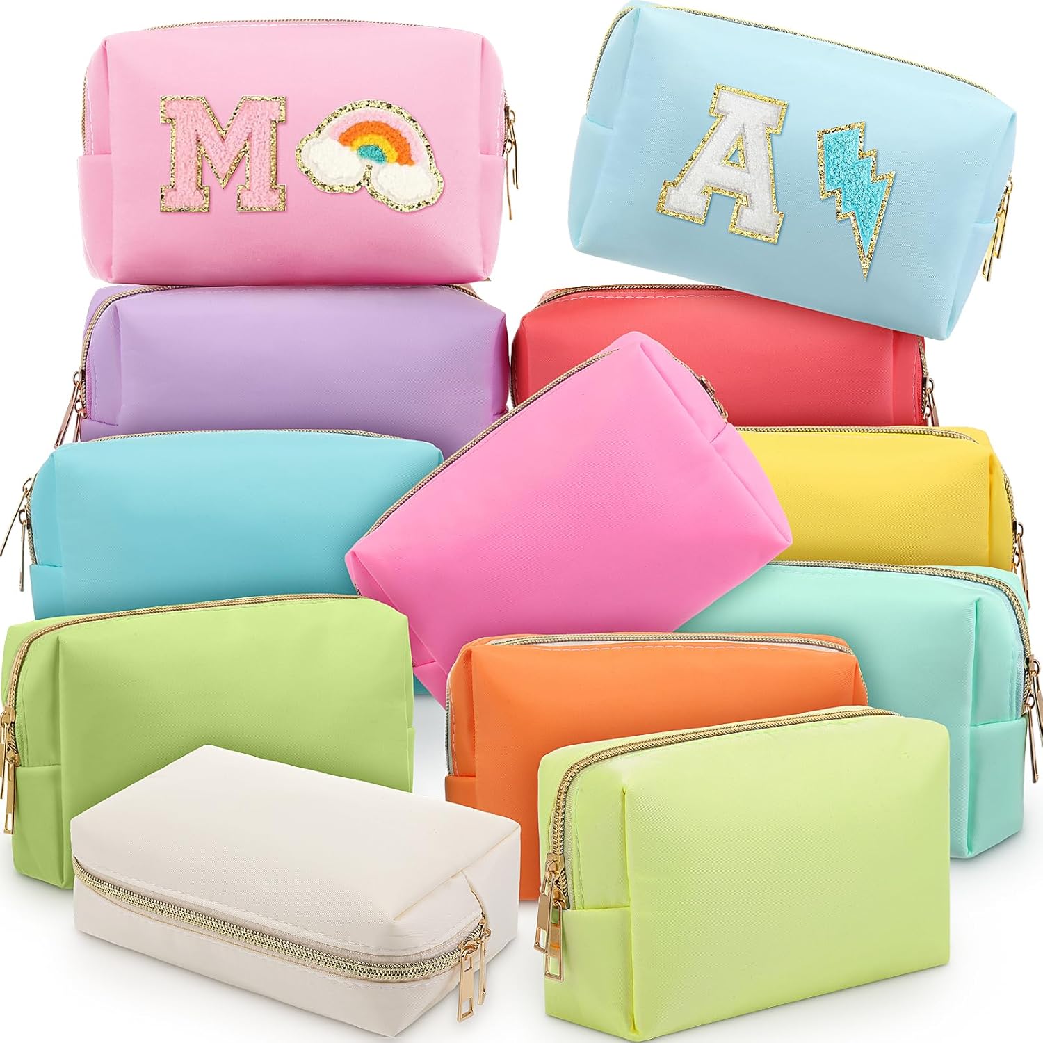 Kigeli 12 Pcs Nylon Makeup Bag Bulk Cosmetic Pouches Preppy Cosmetic Bag for Women Waterproof Travel Zi,pper Organizer Little Outdoor Accessory Makeup Toiletry Pouches Set(Macaron)