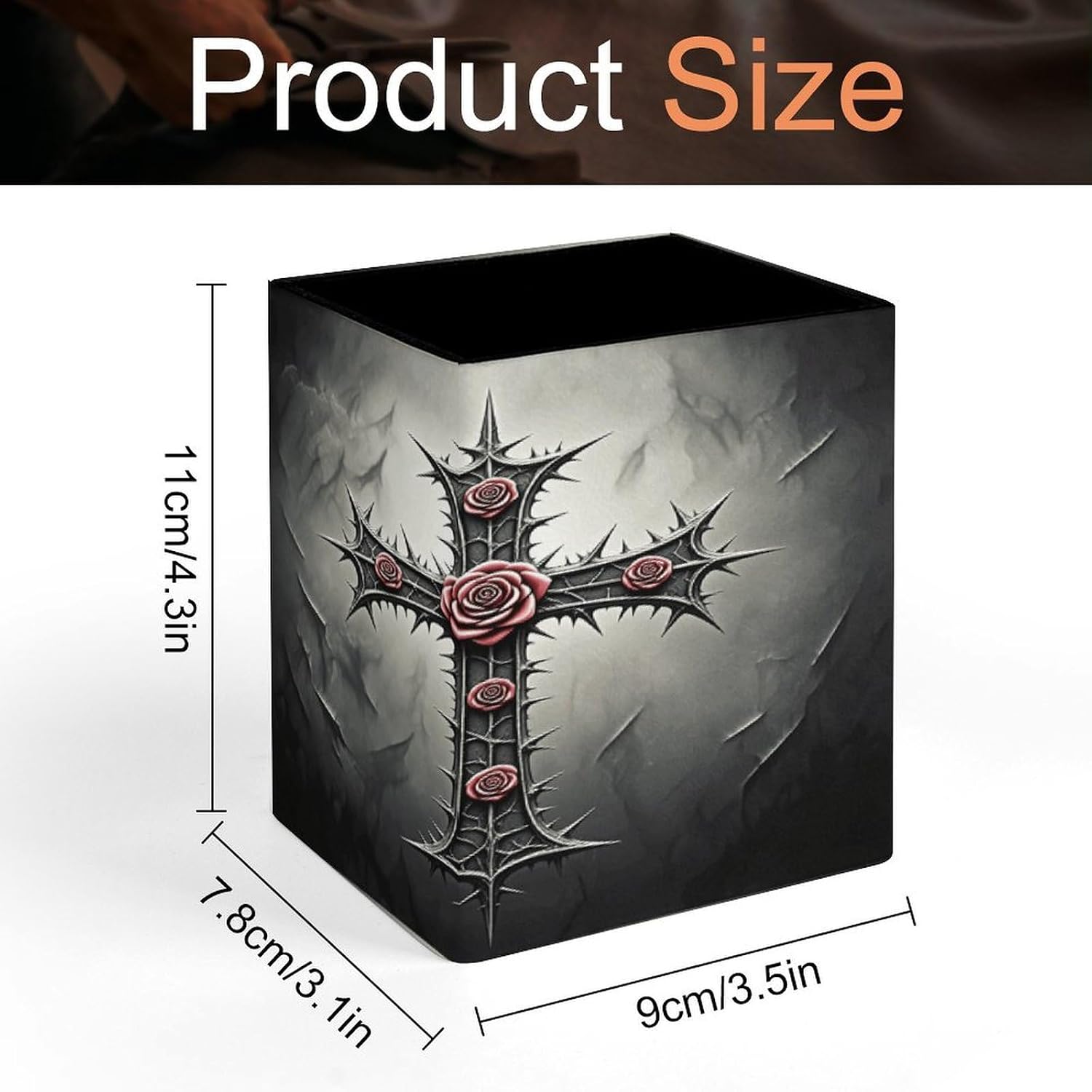 Gothic Christian Cross Pen Holder Office Supplies for Desk Storage image 2